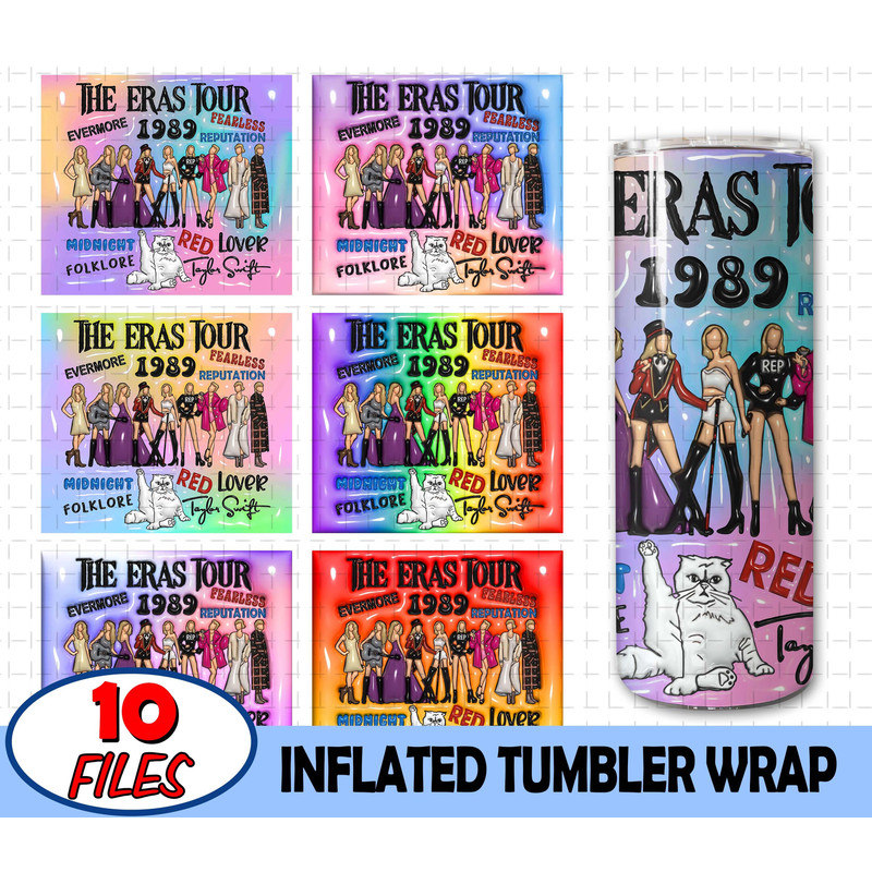 Bundle Taylor Swiftie 3D Inflated Tumbler Wrap PNG, The Eras Tour 3D Inflated 20oz Skinny Tumbler PNG For Sublimation, Midnights Concert PNG - 1.jpg