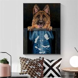 German Shepherd X Ray Poster, Funny Dog X ray Wall Art Decor, Custom Pet Photo Wall Art
