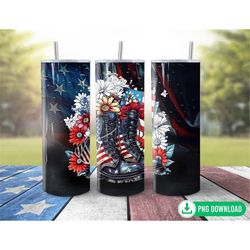 3d american flag army boots 4th of july tumbler wrap png, patriotic veteran tumbler sublimation, 20oz skinny tumbler png