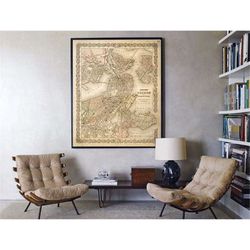 map of boston 1886 boston map vintage boston map boston poster old style boston maps wall map decor new home housewarmin
