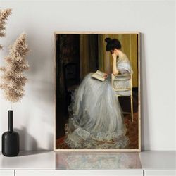 antique portrait woman reading poster, woman reading portrait, woman portrait, gift for her, reading gift, vintage art p
