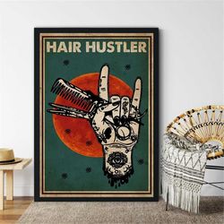hair hustler vintage poster, hair therapy, hair stylist, barber shop sign, peace love barber