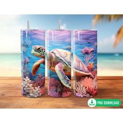 3d sea turtle tumbler wrap png, seamless under the ocean tumbler sublimation, 20oz skinny straight tumbler png, nautical