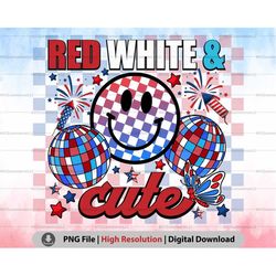 red white and cute png, smiley face 4th of july png, mirror disco ball png, independence day png sublimation, patriotic