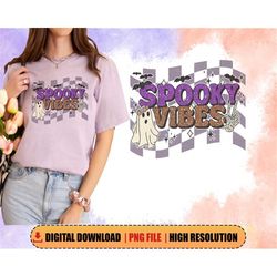 retro ghost spooky vibes png, vintage checkered halloween png, glitter spooky season png, halloween boo png, png sublima