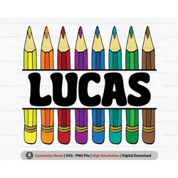 personalized coloring pencil name png svg, kids back to school svg, first day of school png, school supply png sublimati