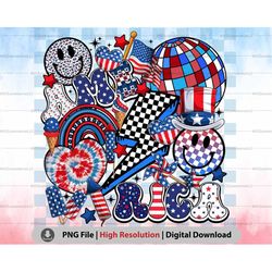 america happy 4th of july png, independence day png, america lightning bolt, patriotic png, smiley face png, digital fil