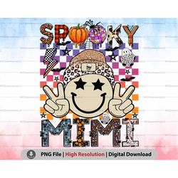 retro spooky mimi halloween png, leopard chereckered halloween png, mimi smiley face png, ghost pumpkins png, png sublim