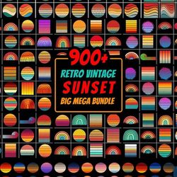 900 retro vintage sunset bundle graphic, retro sunset svg bundle, retro sun svg bundle, retro vintage svg, summer svg