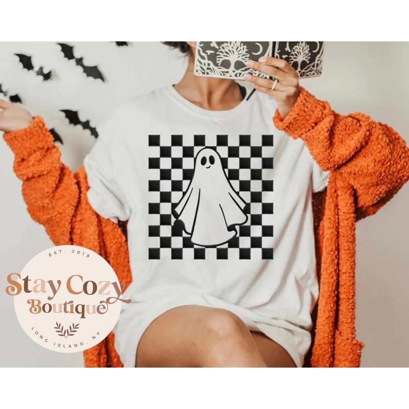 Checkered Ghost T-Shirt Crewneck Hoodie Stay Cozy Boutique - 1.jpg