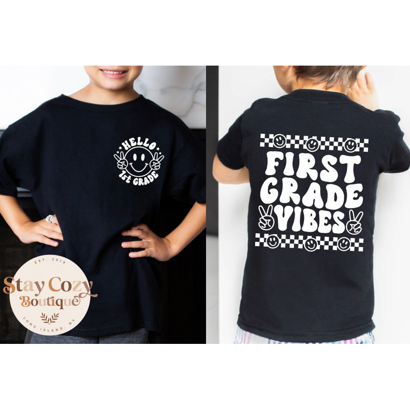Hello First Grade T-Shirt Back To School Girls Graphic Tees Comfort Colors Stay Cozy Boutique - 1.jpg