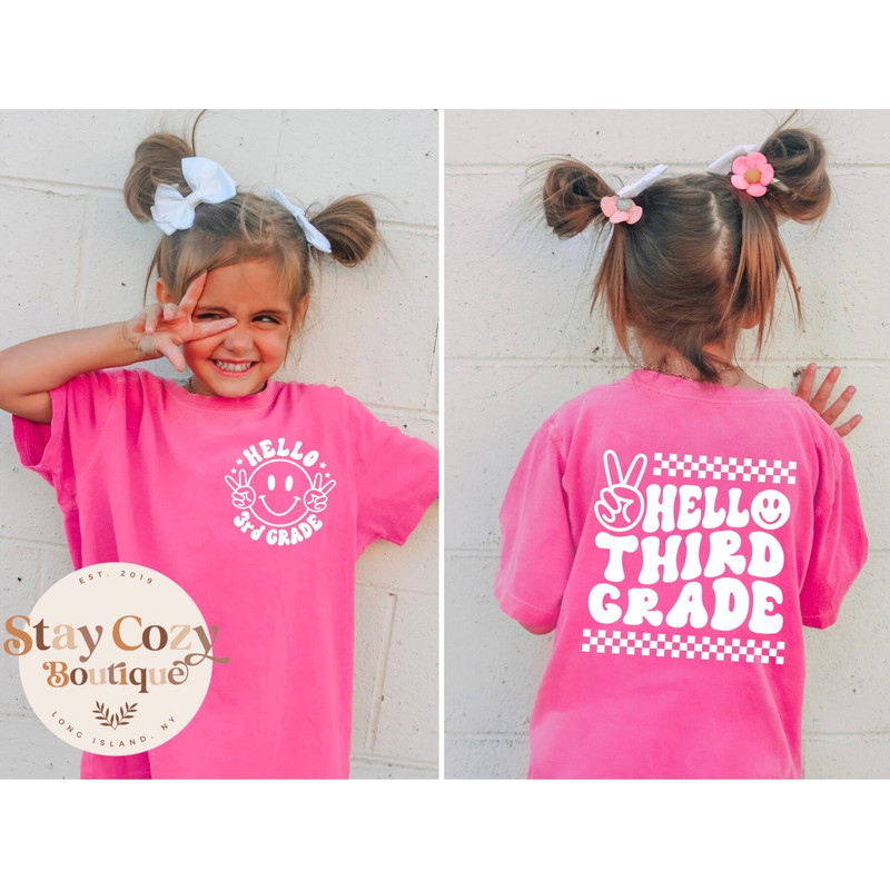 Hello Third Grade T-Shirt Back To School Girls Graphic Tees Comfort Colors Stay Cozy Boutique - 1.jpg