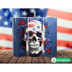 3d american flag skull tumbler wrap png, patriotic skull 4th of july tumbler sublimation, 20oz skinny tumbler png, tumbl