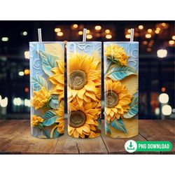 3d seamless sunflowers tumbler wrap png, floral tumbler sublimation, 20oz skinny straight and tapered tumbler png, tumbl