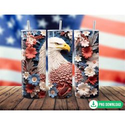 3d embroidered american eagle tumbler wrap png, patriotic eagle 4th of july tumbler sublimation, 20oz skinny tumbler png