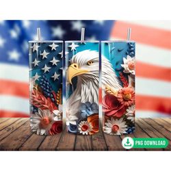 3d american flag bald eagle tumbler wrap png, patriotic eagle 4th of july tumbler sublimation, 20oz skinny tumbler png,