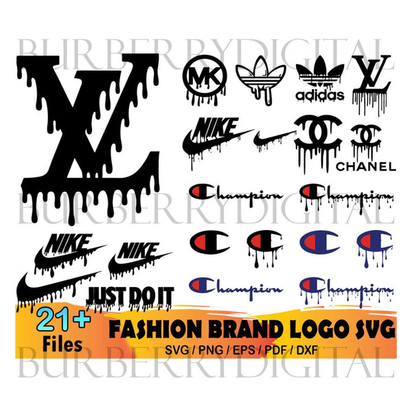 21 Fashion Brand Dripping Logo Bundle Svg, Louis Vuitton Svg