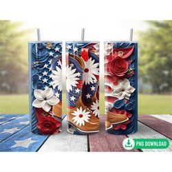 floral boots 4th of july tumbler wrap png, american flag cowboy cowgirl boots tumbler sublimation, 20oz skinny tumbler p