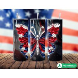 american flag butterfly tumbler wrap png, 3d butterfly 4th of july tumbler png, patriotic tumbler gift, independence day
