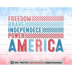 retro freedom brave independence power png svg, america 4th of july png sublimation, patriotic png, america checkered sv