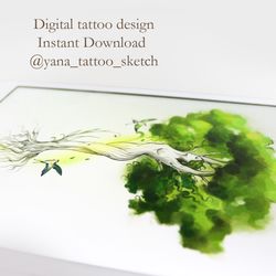 Woman Tree Tattoo Design for Woman Goddess Tree Tattoo Sketch Mother Nature Tattoo Idea, Instant download JPG, PNG