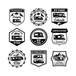 rv park bundle, mountain rv camping, pine mountain, colorado, arizona, minnesota, layered cut files svg  png  gif  ai  j