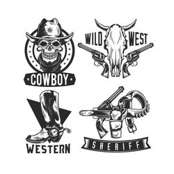 wild west bundle : 4 different designs, cowboy, wild west, western, sheriff, editable layered cut file svg png ai gif