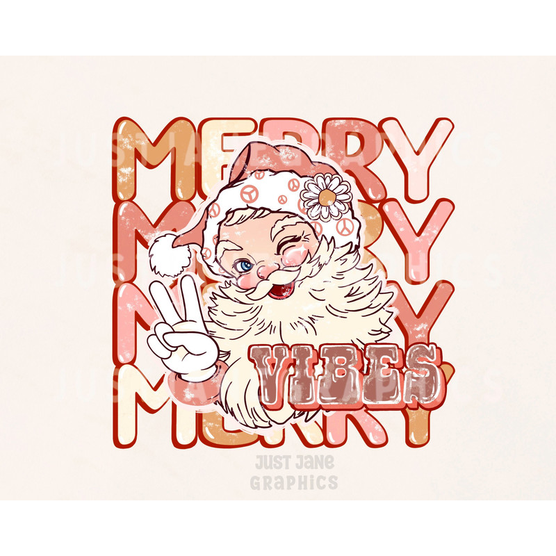 Merry Vibes PNG-Christmas Sublimation Digital Design Download-Santa claus png, groovy Santa png,groovy Christmas png, boho Santa png, hippie - 1.jpg