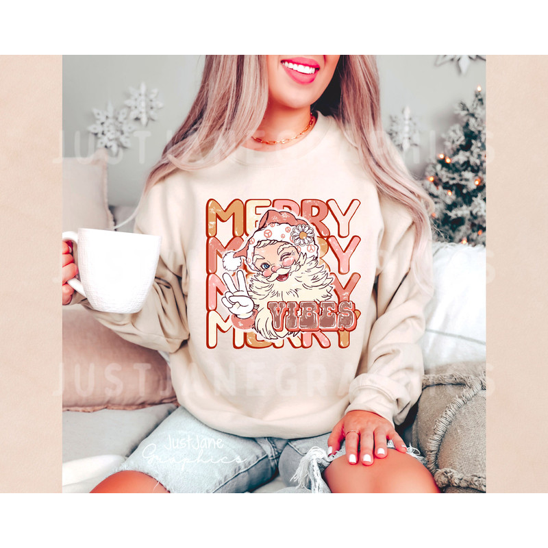 Merry Vibes PNG-Christmas Sublimation Digital Design Download-Santa claus png, groovy Santa png,groovy Christmas png, boho Santa png, hippie - 2.jpg
