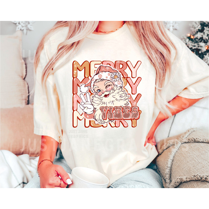 Merry Vibes PNG-Christmas Sublimation Digital Design Download-Santa claus png, groovy Santa png,groovy Christmas png, boho Santa png, hippie - 4.jpg