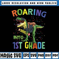 roaring into 1st grade dinosaur svg png, t rex back to school svg, 1st grade dinosaur svg, back to school svg, cricut an