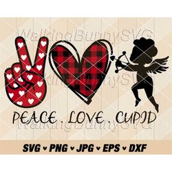 peace love cupid svg png, layered valentine quote svg, cupid svg, buffalo plaid heart svg files for cricut, instant down