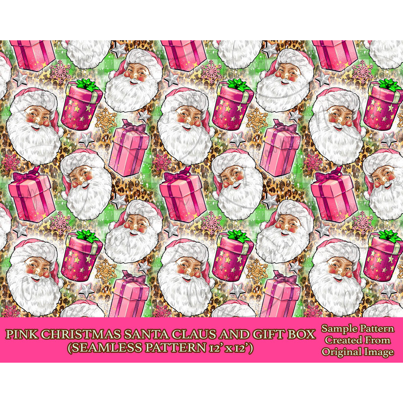 Pink Christmas Santa Claus and gift box seamless pattern digital paper, digital seamless pattern png, printable scrapbook paper - 1.jpg