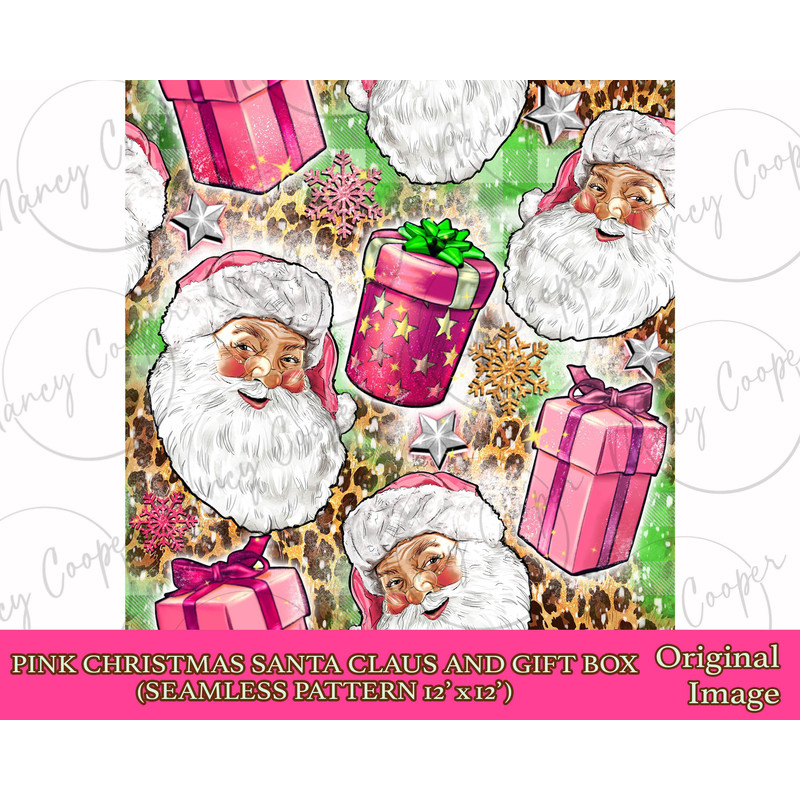 Pink Christmas Santa Claus and gift box seamless pattern digital paper, digital seamless pattern png, printable scrapbook paper - 2.jpg