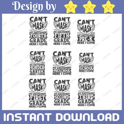 can't mask my excitement back to school svg bundle cut file, clipart , printable , vector , digital download