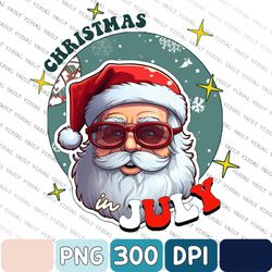 christmas in july png, retro santa claus png, tropical christmas in july png, summer christmas gift for family friends,