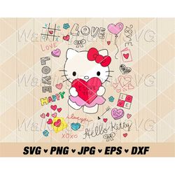 hand drawn hello cat valentine svg png, layered hello cat love heart svg, hello cat scribble svg files for cricut, insta