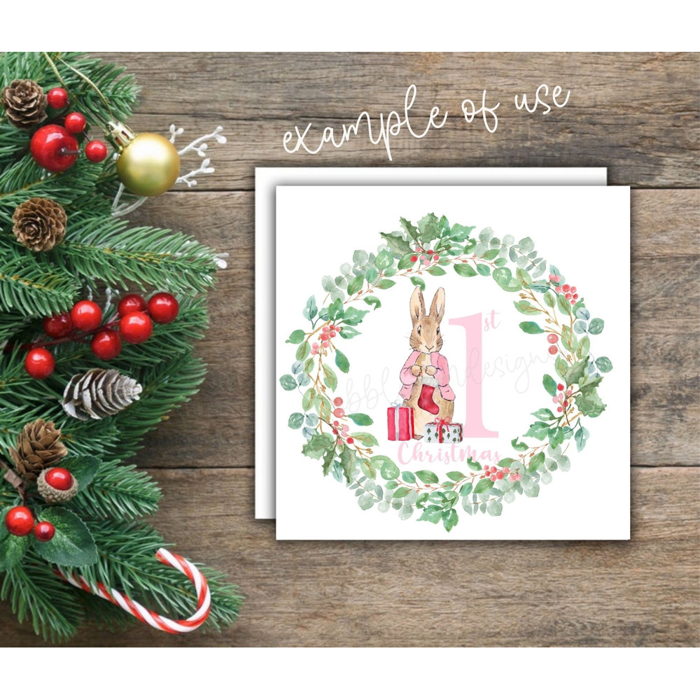 Flopsy Bunny Pink 1st Christmas PNG, Peter Rabbit Sublimation Design, Christmas Card Design, Flopsy Christmas, Instant Digital Download - 2.jpg