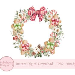 gingerbread candy cane christmas wreath png, gingerbread png, mug design, santa sack design, holiday sublimation, instan