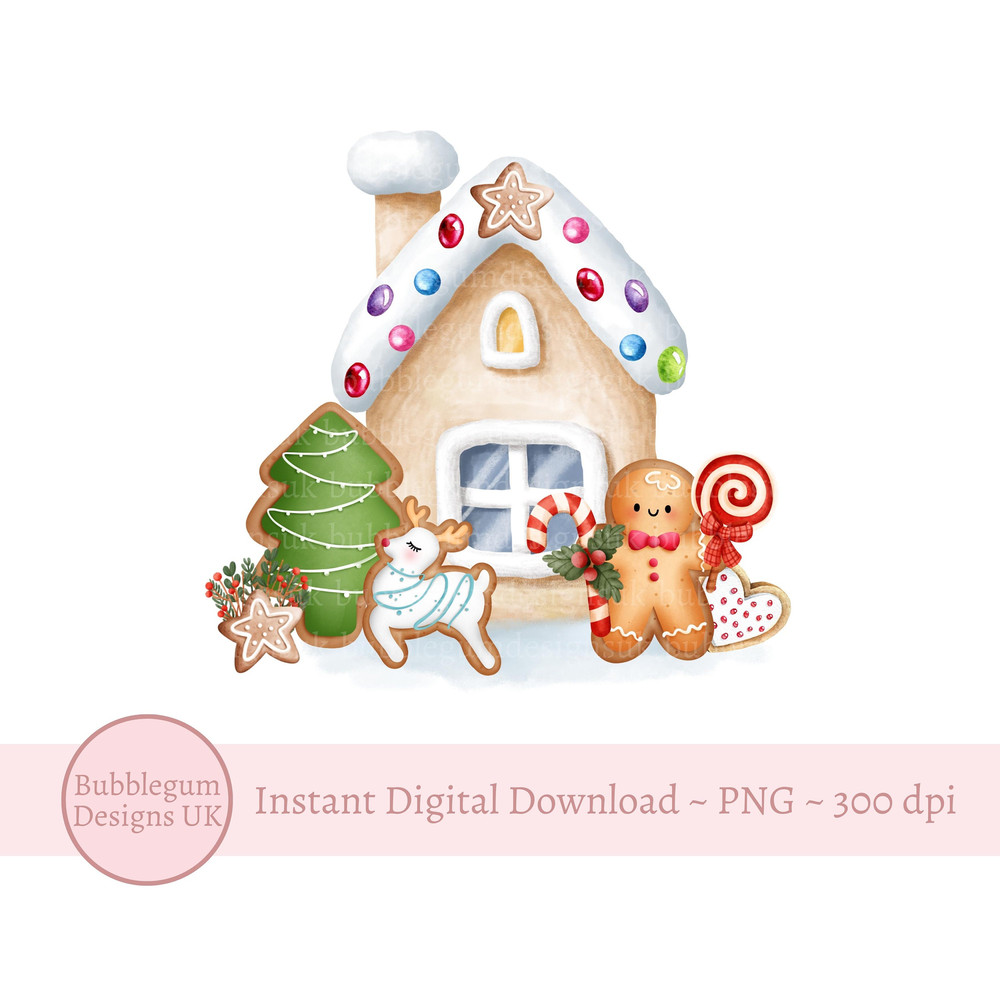 Gingerbread Cookie Cottage PNG, Christmas Clip Art, Christmas Cookies, Christmas Holiday Sublimation, Instant Digital Download - 1.jpg