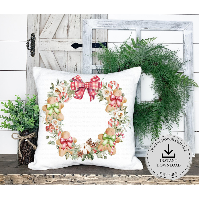 Gingerbread Candy Cane Christmas Wreath PNG, Gingerbread PNG, Mug Design, Santa Sack Design, Holiday Sublimation, Instant Digital Download - 2.jpg