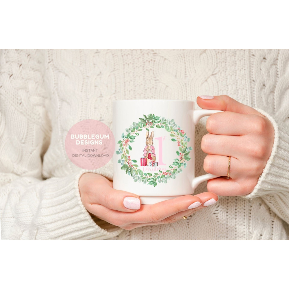 Flopsy Bunny Pink 1st Christmas PNG, Peter Rabbit Sublimation Design, Christmas Card Design, Flopsy Christmas, Instant Digital Download - 5.jpg