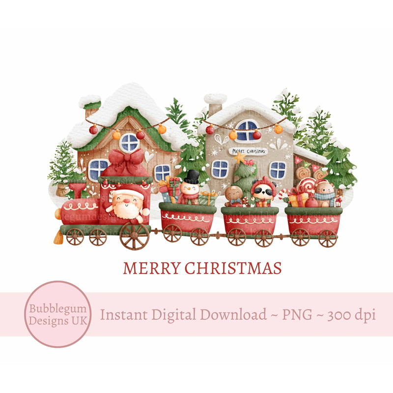 Merry Christmas Train PNG, Christmas Clip Art, Santa snowman Train Design, Merry Christmas Holiday Sublimation, Instant Digital Download - 1.jpg