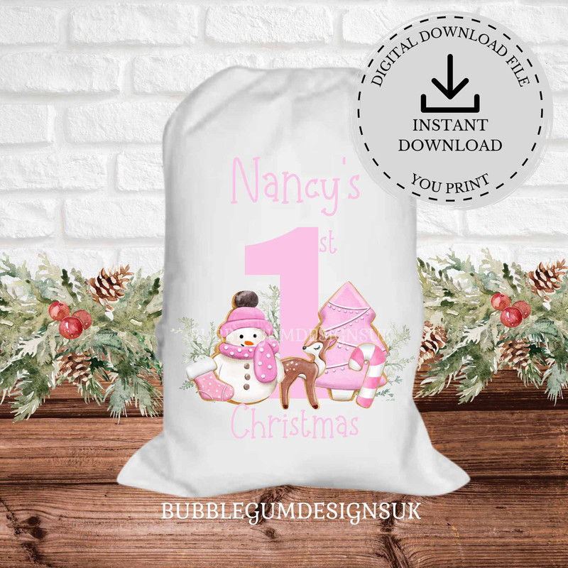 My 1st Christmas Pink Cookies PNG, Christmas Clip Art, Christmas Holiday Sublimation, Cute Snowman & Reindeer, Instant Digital Download - 2.jpg