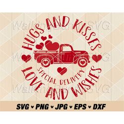 hugs and kisses svg png, valentine truck svg, special delivery svg, love and wishes svg, love svg, heart svg, valentine