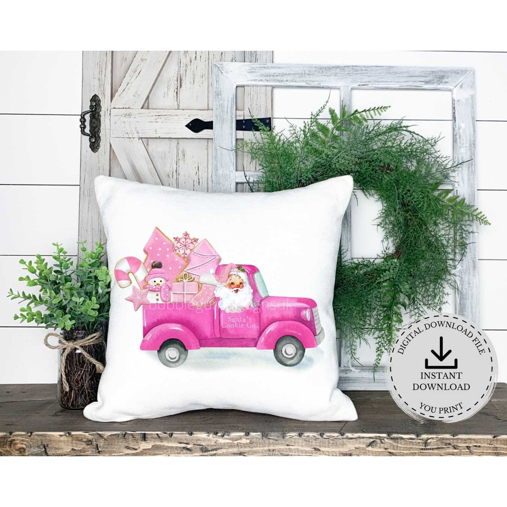 Pink Santa Christmas Cookie Truck PNG, Christmas Clip Art, Vintage Santa Design , Holiday Sublimation, Instant Digital Download - 2.jpg