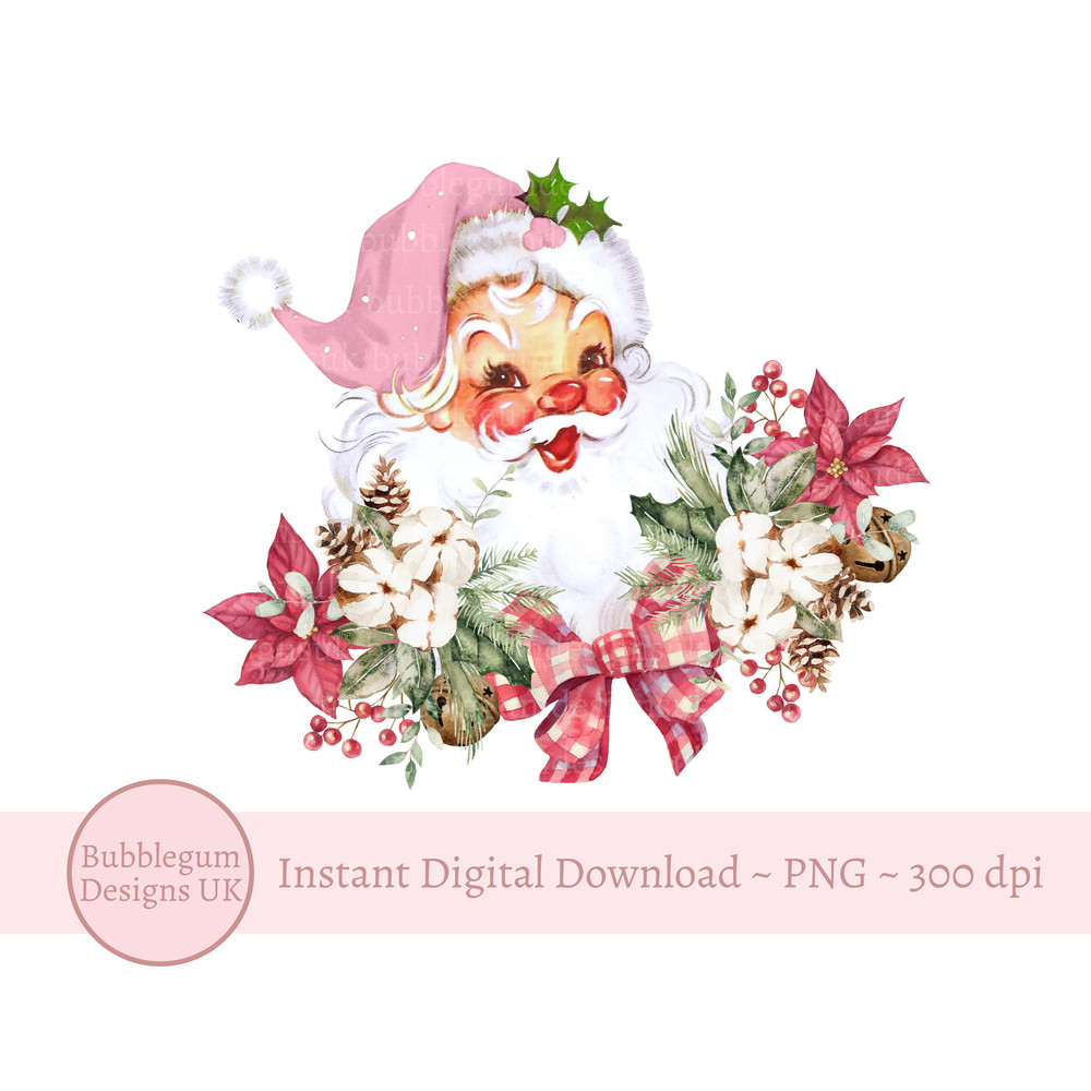 Pink Santa Christmas PNG, Christmas Clip Art, Vintage Santa Design , Holiday Sublimation, Pink Retro Santa, Instant Digital Download - 1.jpg