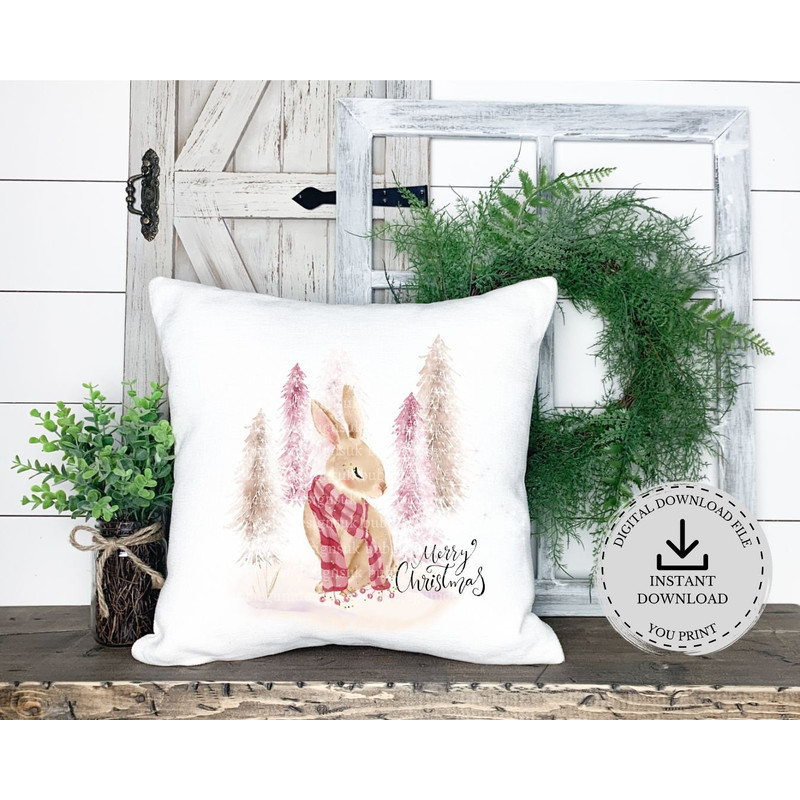 Winter Bunny Pink Christmas PNG, Forest Sublimation Design, Pink Gold Christmas Card Design, Santa Sack Design, Instant Digital Download - 3.jpg