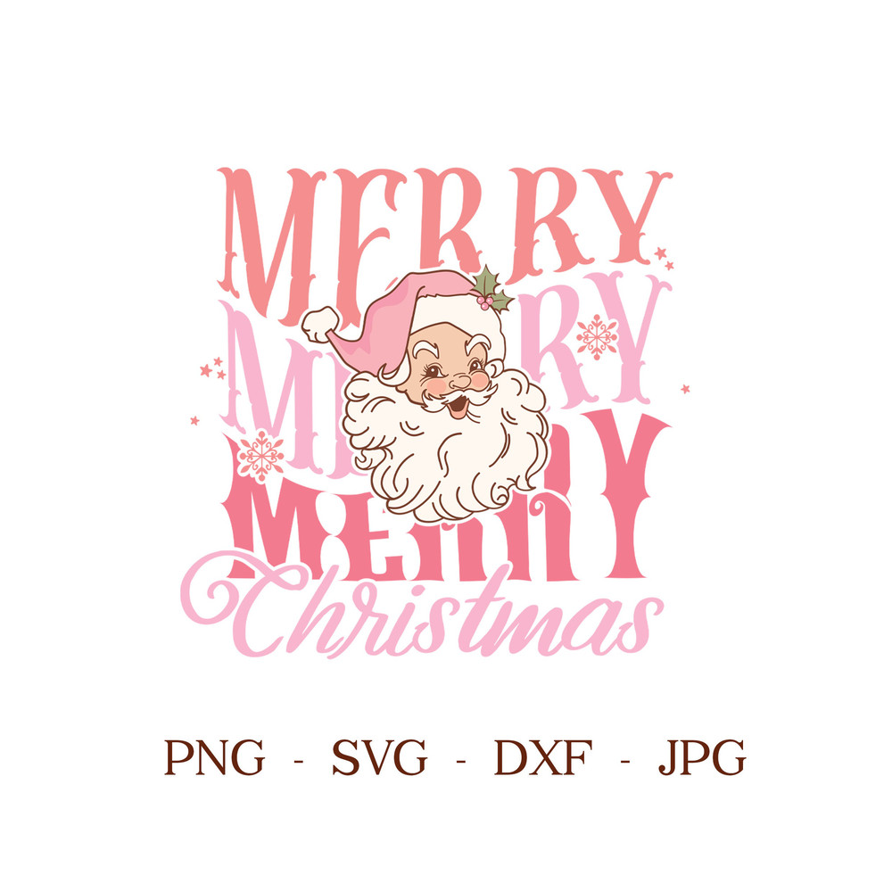 Retro Merry Merry Christmas SVG PNG, Pink Christmas SVG, Vintage Svg Png Christmas Sublimation for Shirt, Christmas Png - Santa Clip Art - 3.jpg