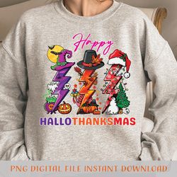 happy hallothanksmas lightning bolt png halloween thankgiving merry christmas png digital download sublimation file for